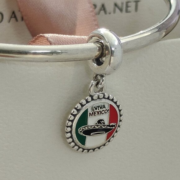 Pandora Engraving Viva Mexico Sombrero Dangle Charm Pendant S925 Silver with box - Picture 7 of 8
